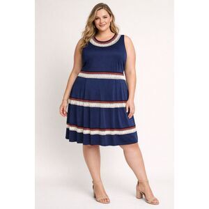 JustFab Navy Blue Fit and Flare dress with embroidery details size 3 X NWT